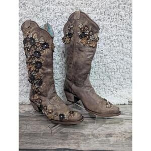 Corral Floral Embellished Brown Boots